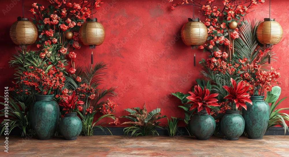 Poster background with chinese gold coin, scroll text space, 3d rendering illustration of chinese new year 