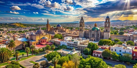 Naklejka premium Panoramic View of Aguascalientes, Mexico: Captivating Landscape, Vibrant Culture, and Rich History in a Stunning Horizon Scene