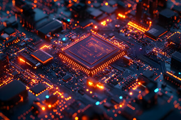 Obraz premium 3D Render CPU Circuit Board Technology Illustration