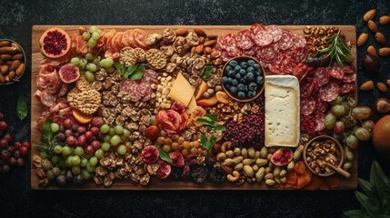 Gourmet charcuterie board kitchen food photography rustic setting top-down view culinary artistry
