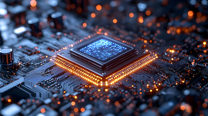 3D Render CPU Chip Circuit Board Technology