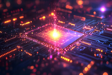 Obraz premium 3D Render CPU Microchip Circuit Board Technology Illustration