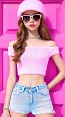 Fashionable Young Model Posing in Stylish Outfit with Bright Backdrop