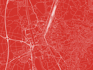 Christmas Map of Offenburg, Germany in Snowy White on Festive Red Background.