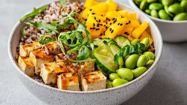 Healthy protein bowl recipe kitchen food photography bright environment top view balanced nutrition concept