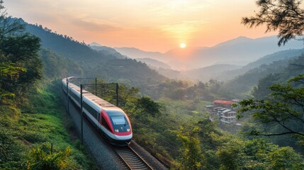 Scenic Train Traveling Through Beautiful Countryside