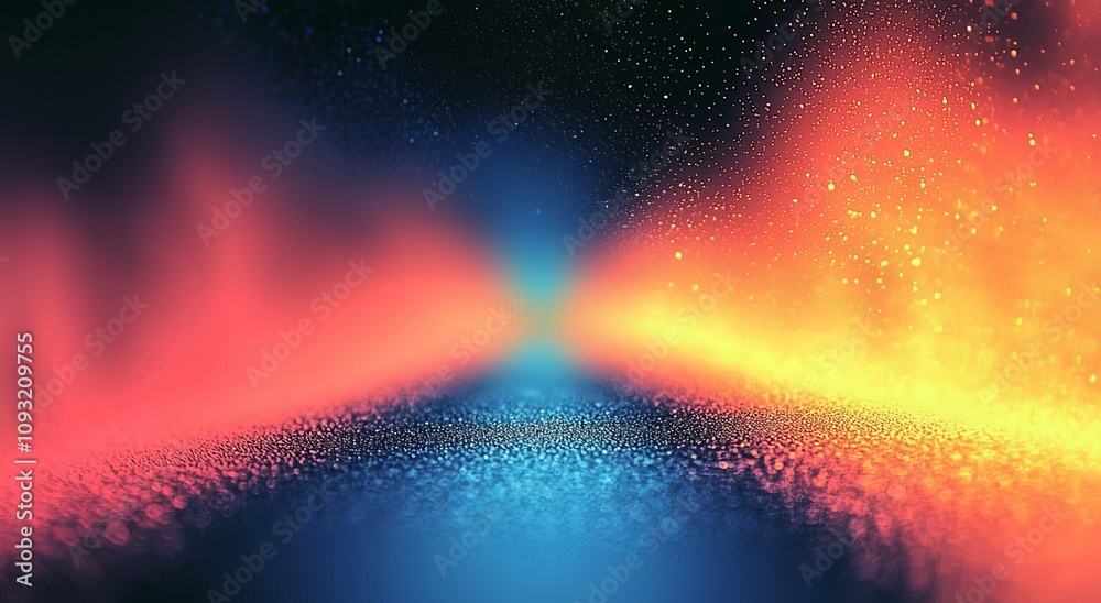Aufkleber blue red abstract flash rays glow on a dark background, blurred neon lights on a grainy texture grad