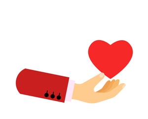 Hand with heart. Vector simple color flat illustration.