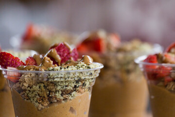 Healthy Food Berries Granola Parfait in Plastic Cups 