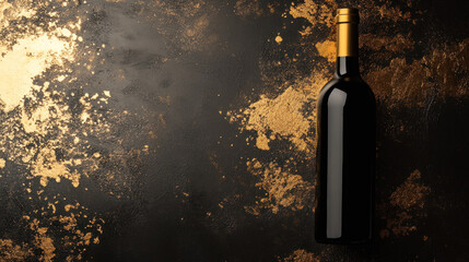 Elegant wine bottle with gold accents on dark surface