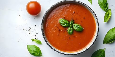 Photo, Tomato Soup with Basil and Pepper