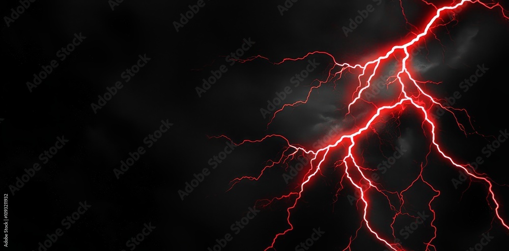Poster Plasma lightning particle effect on a red abstract circle, with swirling glow particles visual effect layer overlay on isolated black and transparent PNG background