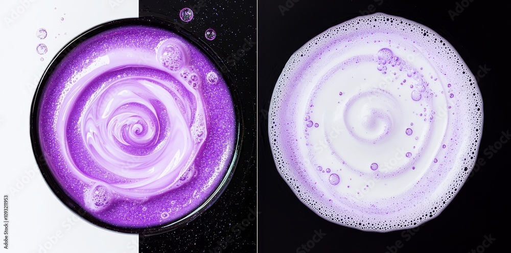 Leinwandbilder Purple particle effect, swirling particles, magic visual effect layer overlay with isolated black and transparent background