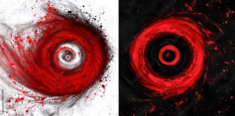 Aufkleber a red abstract ring particle effect, swirling particles overlay, isolated on a transparent and black