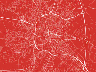 Christmas Map of Oldenburg, Germany in Snowy White on Festive Red Background.