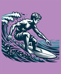 Surfer man riding on the blue ocean
