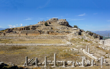 01_Panorama of the Fortress and the Ancient Necropolis of the ancient city of Tlos, Turkey.