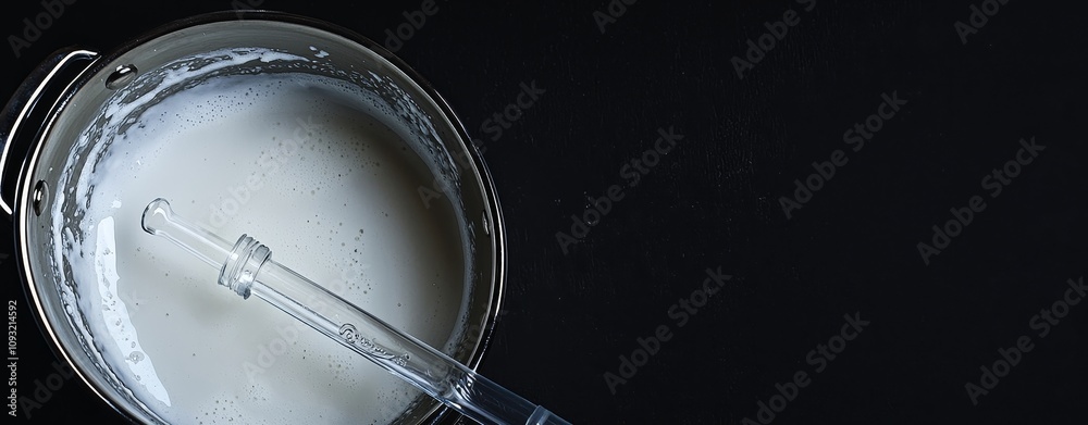 Poster the petri dish has a glass pipette containing liquid on a light black biotechnology background with 