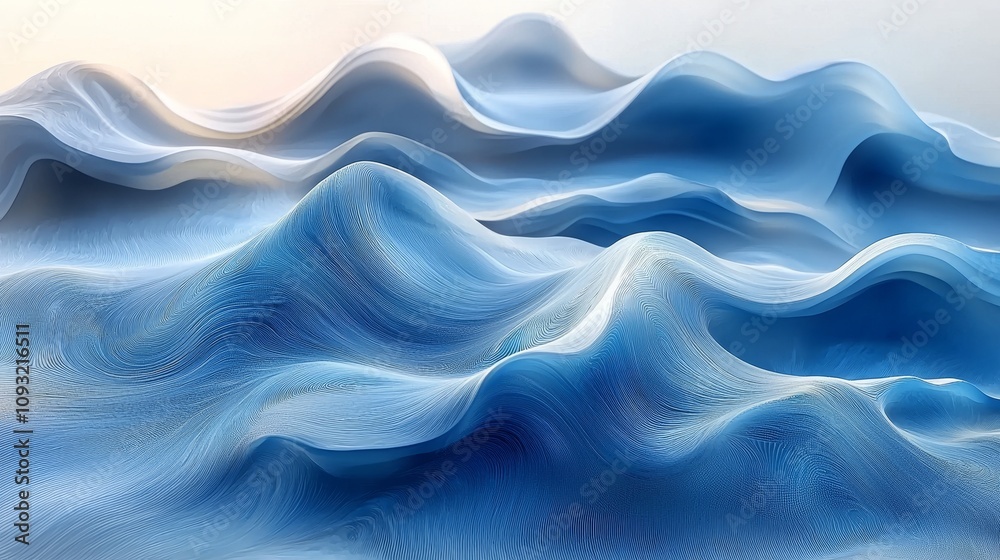 Aufkleber A vibrant blue abstract wave pattern undulates against a crisp white background, capturing a sense of dynamic movement and energy.