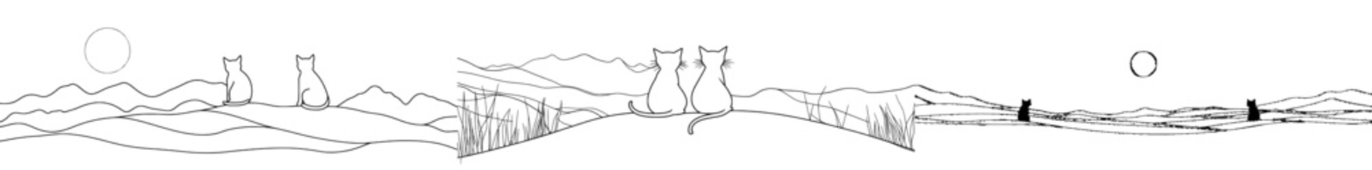 A continuous outline illustration of a dog and cat, featuring a simple line drawing of a pet animal, perfect for art, logos, or business cards.