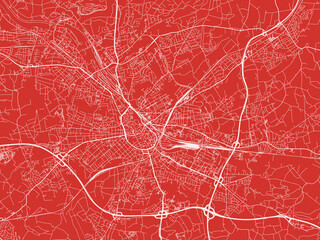 Christmas Map of Osnabruck, Germany in Snowy White on Festive Red Background.