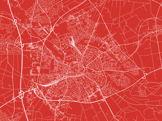 Christmas Map of Paderborn, Germany in Snowy White on Festive Red Background.