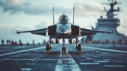 Fototapeta premium Fighter Jet on Aircraft Carrier Deck