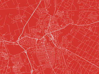 Christmas Map of Oranienburg, Germany in Snowy White on Festive Red Background.