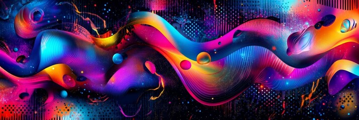 Naklejka premium Vibrant Neon Happy New Year Background - Festive, abstract, colorful, dynamic, celebratory New Year design. Perfect for digital backgrounds, banners, and celebrations.