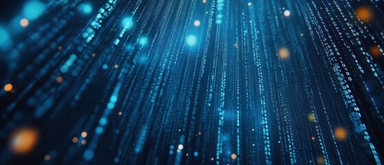 A digital abstract representation of data streams in blue and orange tones.