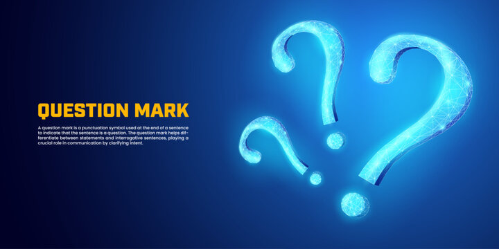 Abstract question mark in dark blue background, Digital futuristic critical thinking concept suitable for presentations, FAQs, educational banners, question and answer support.