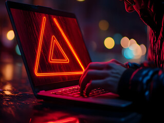 Photo Hacker Neon Warning Alert Laptop Night