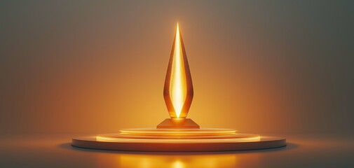 Fototapeta premium Elegant Golden Flame Sculpture on a Subtle Circular Base with a Soft Background, Symbolizing Inspiration, Creativity, and Passion in a Modern Artistic Style