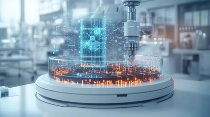 futuristic medical lab integrating quantum computing for complex disease modeling, floating on a clean background, showcasing the future of diagnostics