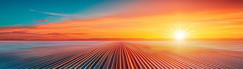 Naklejka premium Vibrant sunset over serene waters with gradient skies and tranquil horizons.