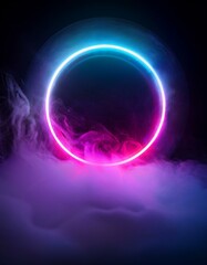Neon Circle in Purple and Blue Smoke