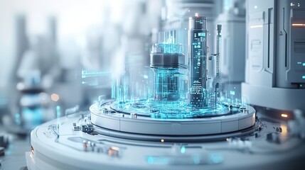 futuristic medical lab integrating quantum computing for complex disease modeling, floating on a clean background, showcasing the future of diagnostics