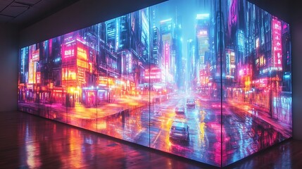 Naklejka premium Vibrant nightlife scene cityscape digital art urban environment aesthetic