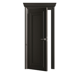 A black door with a silver handle is open