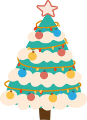 Cute cartoon Christmas tree with decorations.