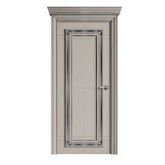 A door with a wooden frame and a silver handle