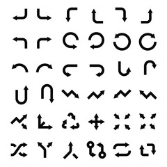 Collection of black vector arrows isolated on white. Arrow vector icon set. Arrows collection. Directional arrows collection