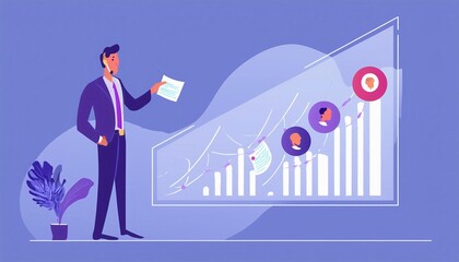 illustration business person with chart