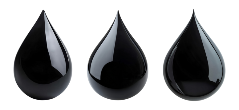Collection set of black drops isolated on transparent or white background, png