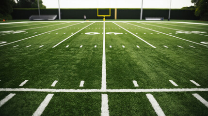 Obraz premium American football arena, grass field and blurred fans at playground view