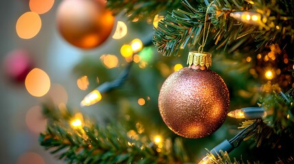 Festive Sparkling Christmas Ornaments on a Tree, lights, decorations, holiday, sparkle