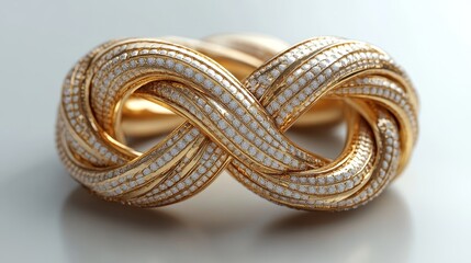 Fototapeta premium Elegant gold and diamond infinity knot bracelet on a reflective surface