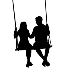 couple swinging on the swing silhouettes