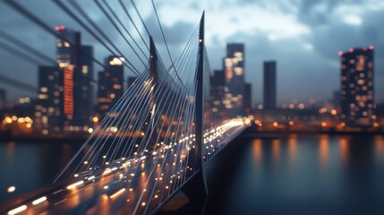 Obraz premium Night cityscape with bridge and city lights