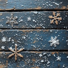 Snowflake Patterns on Rustic Wooden Planks Evoking Winter Charm and Seasonal Atmosphere with Natural Elements and Textures in Rustic Decor